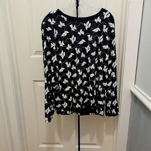 Lands' End Dark Navy and White Boxy Long Sleeve T-Shirt Size XL #139